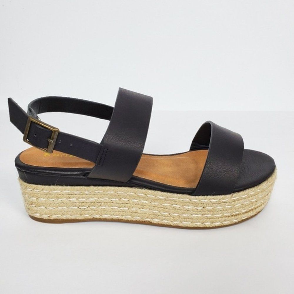 BAMBOO Black and Tan Espadrille Sandals